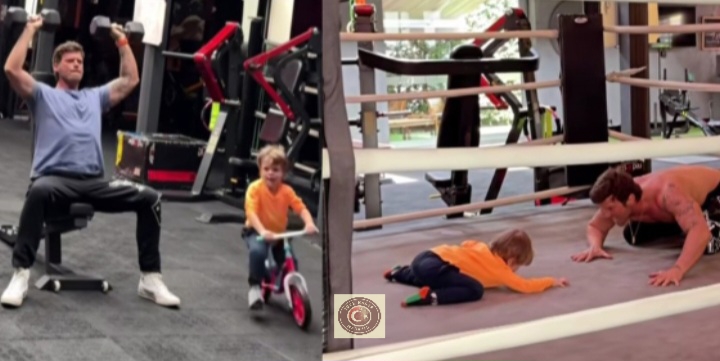 Kıvanç Tatlıtuğ ve oğlu Kurt Efe’den güreş şovu!