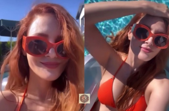 Mine Tugay yine olay oldu! Turuncu bikinisiyle göz kamaştırdı